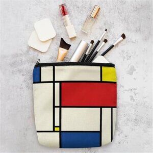 MONDRIAN MOD Bright Colorful Retro Style Cosmetic Bag Makeup Carrier Pouch